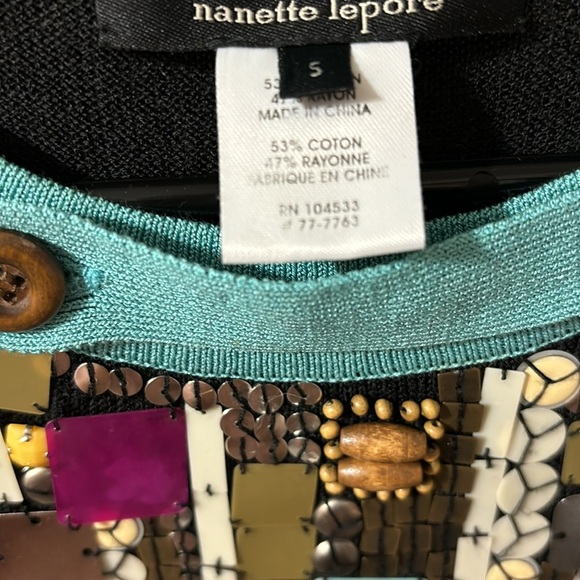 Nanette Lepore Women’s Black & Turquoise Beaded Knit Bodycon Dress Artsy Boho S - Picture 5 of 8